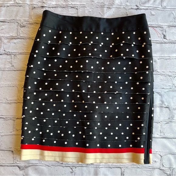 White House Black Market Tiered Mini Skirt Size 0 Ruffle Retro Flapper Polka Dot - Picture 1 of 10